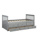 Solid Wood Captain Bed with Trundle and Drawers, Gray