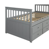 Solid Wood Captain Bed with Trundle and Drawers, Gray