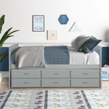 Solid Wood Captain Bed with Trundle and Drawers, Gray