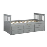 Solid Wood Captain Bed with Trundle and Drawers, Gray
