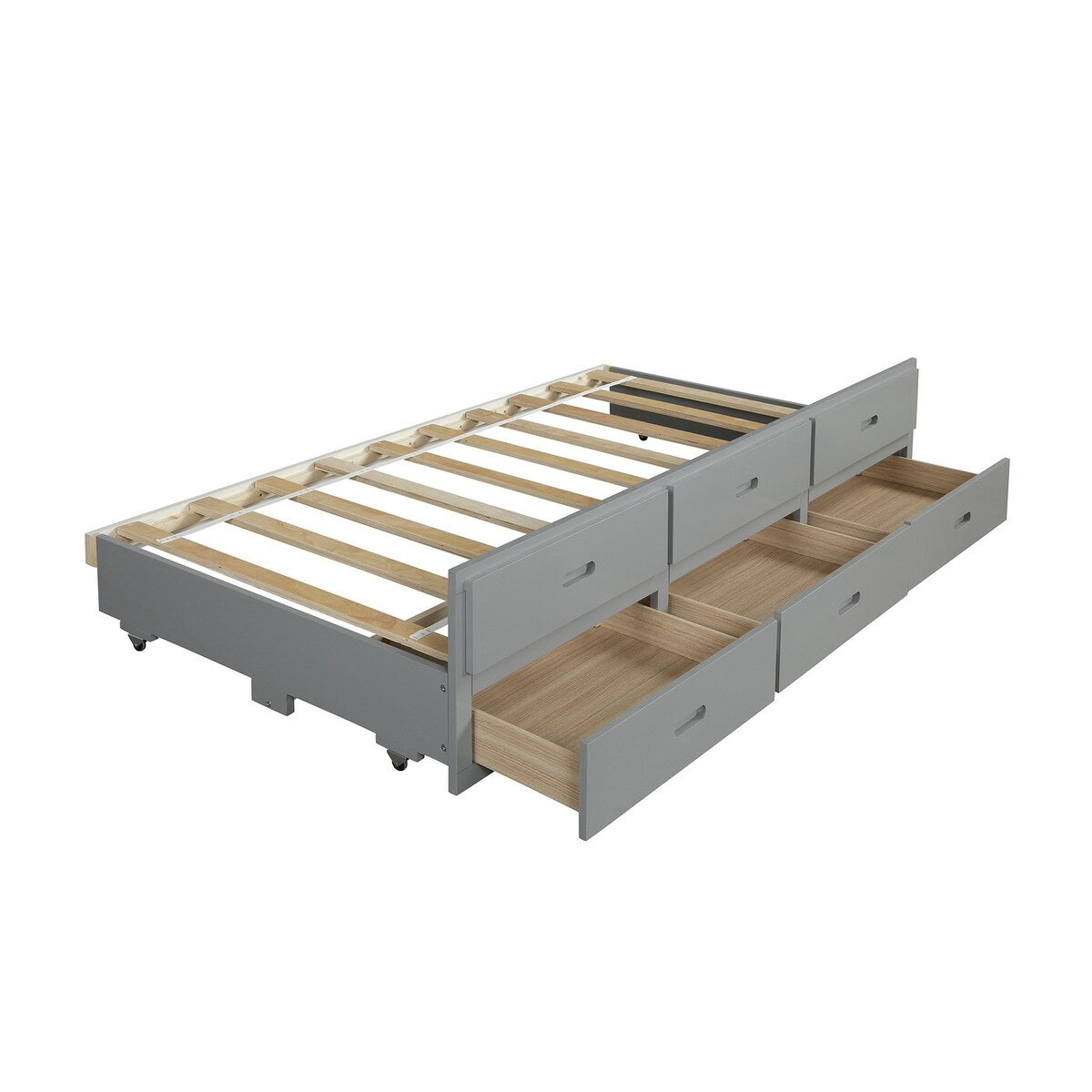Solid Wood Captain Bed with Trundle and Drawers, Gray