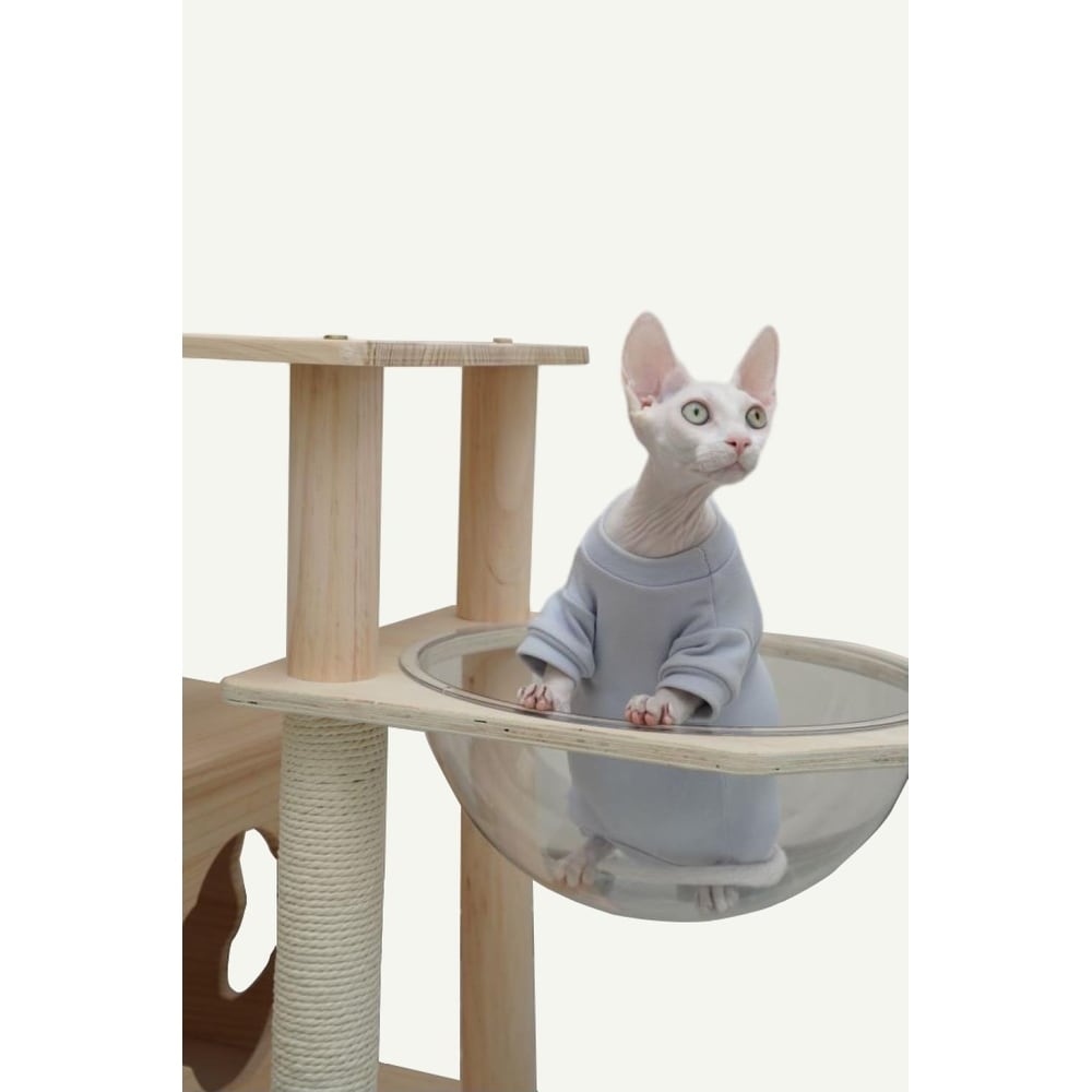 Solid Wood Cat Tower Cat Tree Cat Condo With Space Capsule Nest Cat Furniture Activity Centre