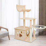 Solid Wood Cat Tower Cat Tree Cat Condo With Space Capsule Nest Cat Furniture Activity Centre