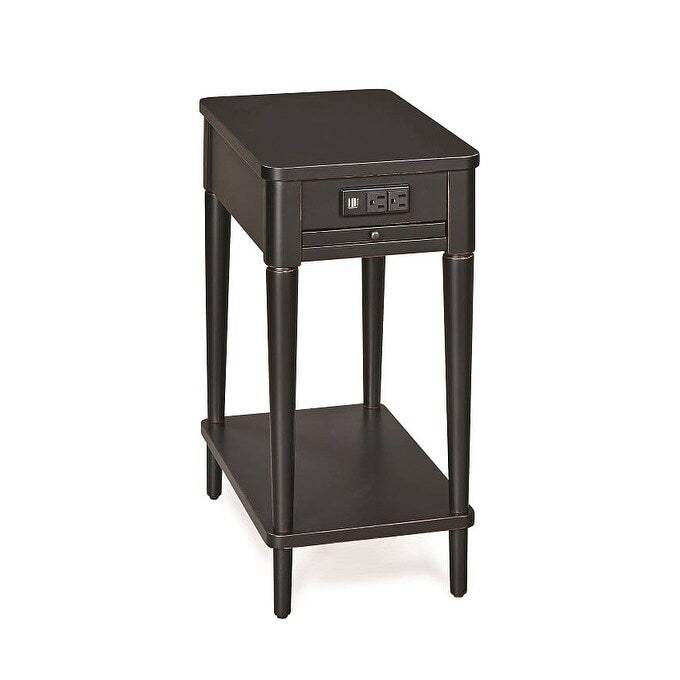 Gracewood Hollow Distressed Solid Wood Charging Chairside End Table