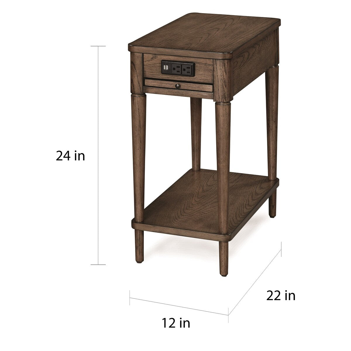 Gracewood Hollow Distressed Solid Wood Charging Chairside End Table