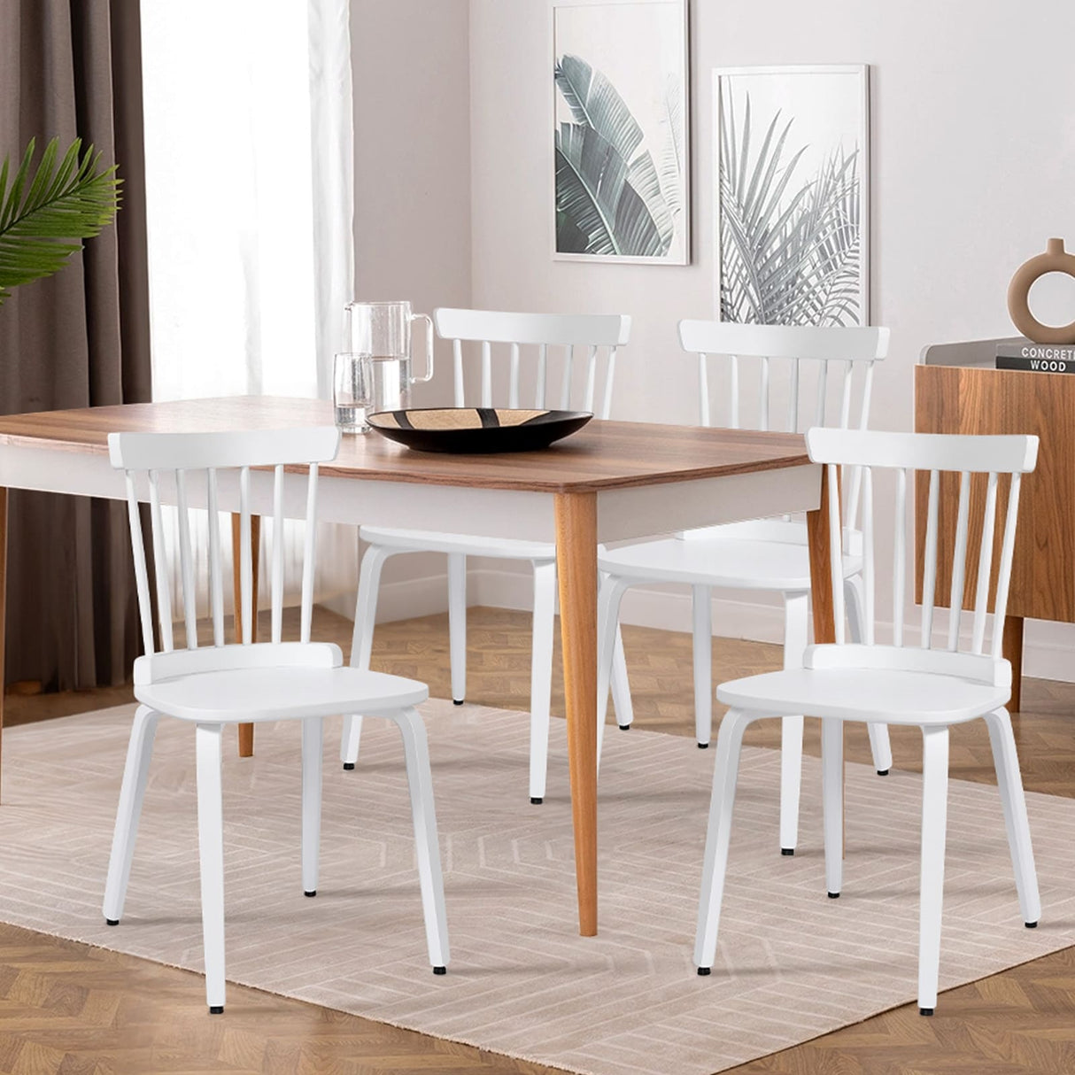 Solid Wood Spindle Back Windsor Dining Chairs, Set of 2 - 17.44" (W) x 19.7" (D) x 33.1" (H)