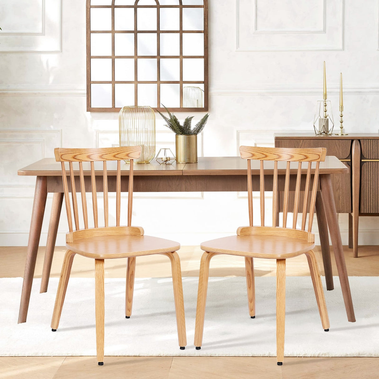 Solid Wood Spindle Back Windsor Dining Chairs, Set of 2 - 17.44" (W) x 19.7" (D) x 33.1" (H)