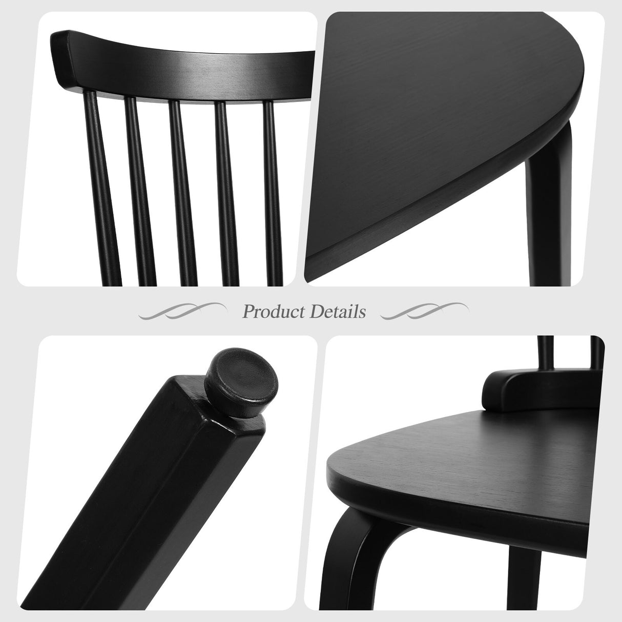 Solid Wood Spindle Back Windsor Dining Chairs, Set of 2 - 17.44" (W) x 19.7" (D) x 33.1" (H)