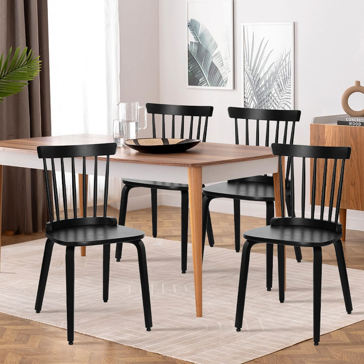 Solid Wood Spindle Back Windsor Dining Chairs, Set of 2 - 17.44" (W) x 19.7" (D) x 33.1" (H)