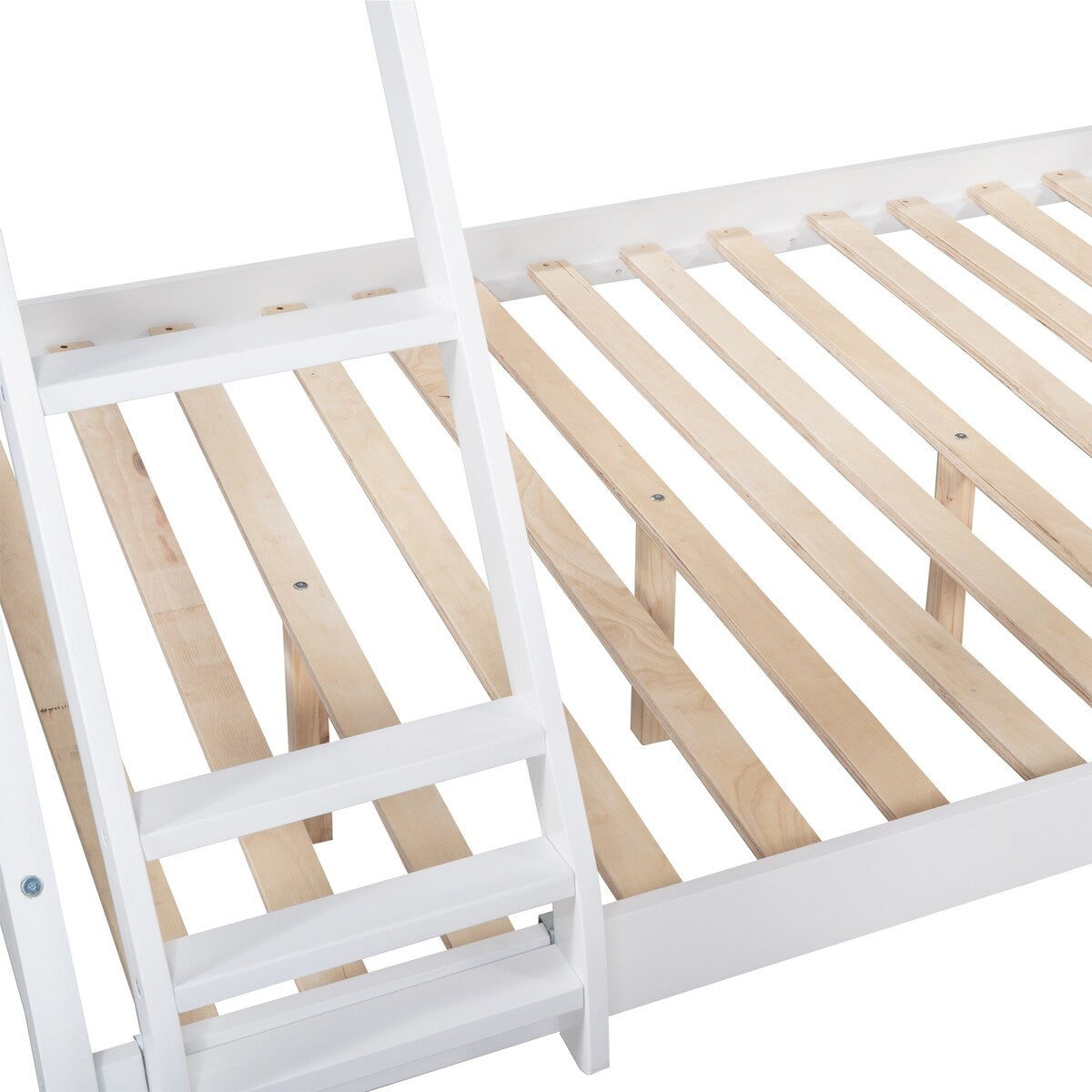 Solid Wood L-Shaped Twin over Full Bunk Bed and Twin Size Loft Bed with Built-in Desk and Safety Guardrail - Kids' Furniture