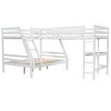 Solid Wood L-Shaped Twin over Full Bunk Bed and Twin Size Loft Bed with Built-in Desk and Safety Guardrail - Kids' Furniture