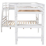 Solid Wood L-Shaped Twin over Full Bunk Bed and Twin Size Loft Bed with Built-in Desk and Safety Guardrail - Kids' Furniture