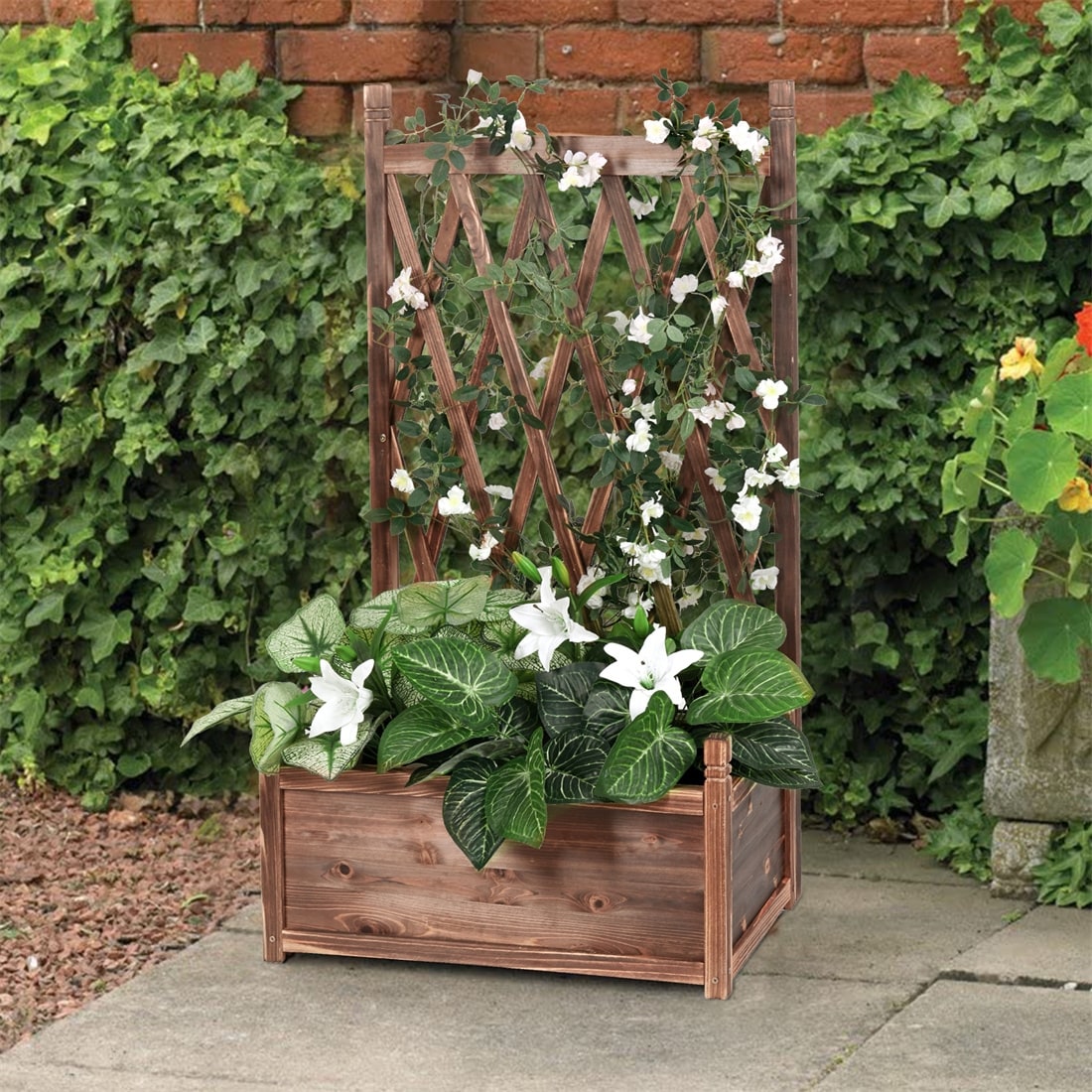 Solid Wood Planter Box with Trellis Weather-Resistant Outdoor - 25.2x14.4x45.2 inch
