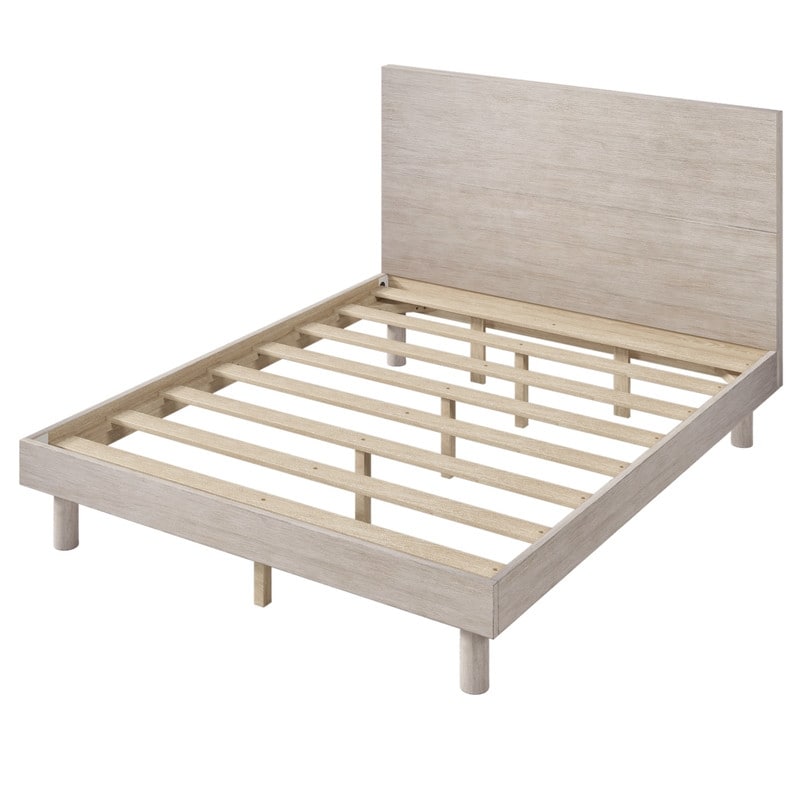 Solid Wood Queen Size Grain Platform Bed Frame,Stone Gray