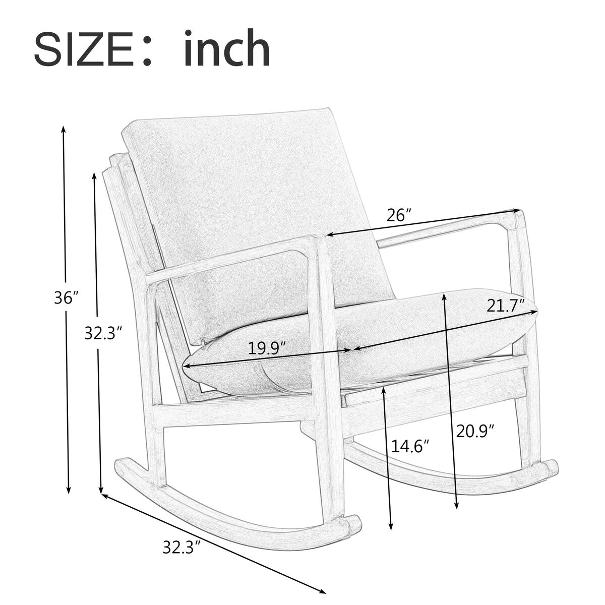 Solid Wood Rocking Chair Nursery Chair, Linen Fabric Upholstered Comfy Accent Chair for Porch, Garden Patio, Balcony
