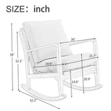 Solid Wood Rocking Chair Nursery Chair, Linen Fabric Upholstered Comfy Accent Chair for Porch, Garden Patio, Balcony