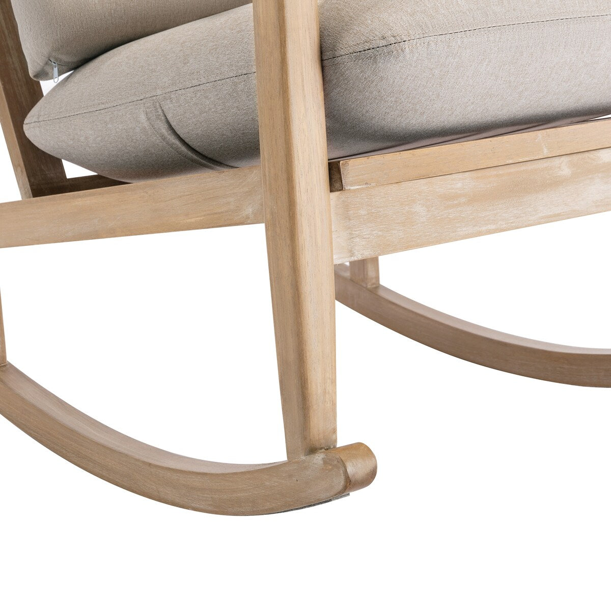 Solid Wood Rocking Chair Nursery Chair, Linen Fabric Upholstered Comfy Accent Chair for Porch, Garden Patio, Balcony