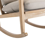 Solid Wood Rocking Chair Nursery Chair, Linen Fabric Upholstered Comfy Accent Chair for Porch, Garden Patio, Balcony
