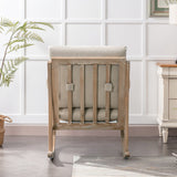 Solid Wood Rocking Chair Nursery Chair, Linen Fabric Upholstered Comfy Accent Chair for Porch, Garden Patio, Balcony