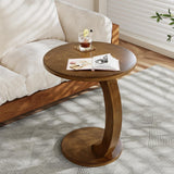 Solid Wood Round End Table Mid Century C-Shaped Side Table for Living Room & Bedroom