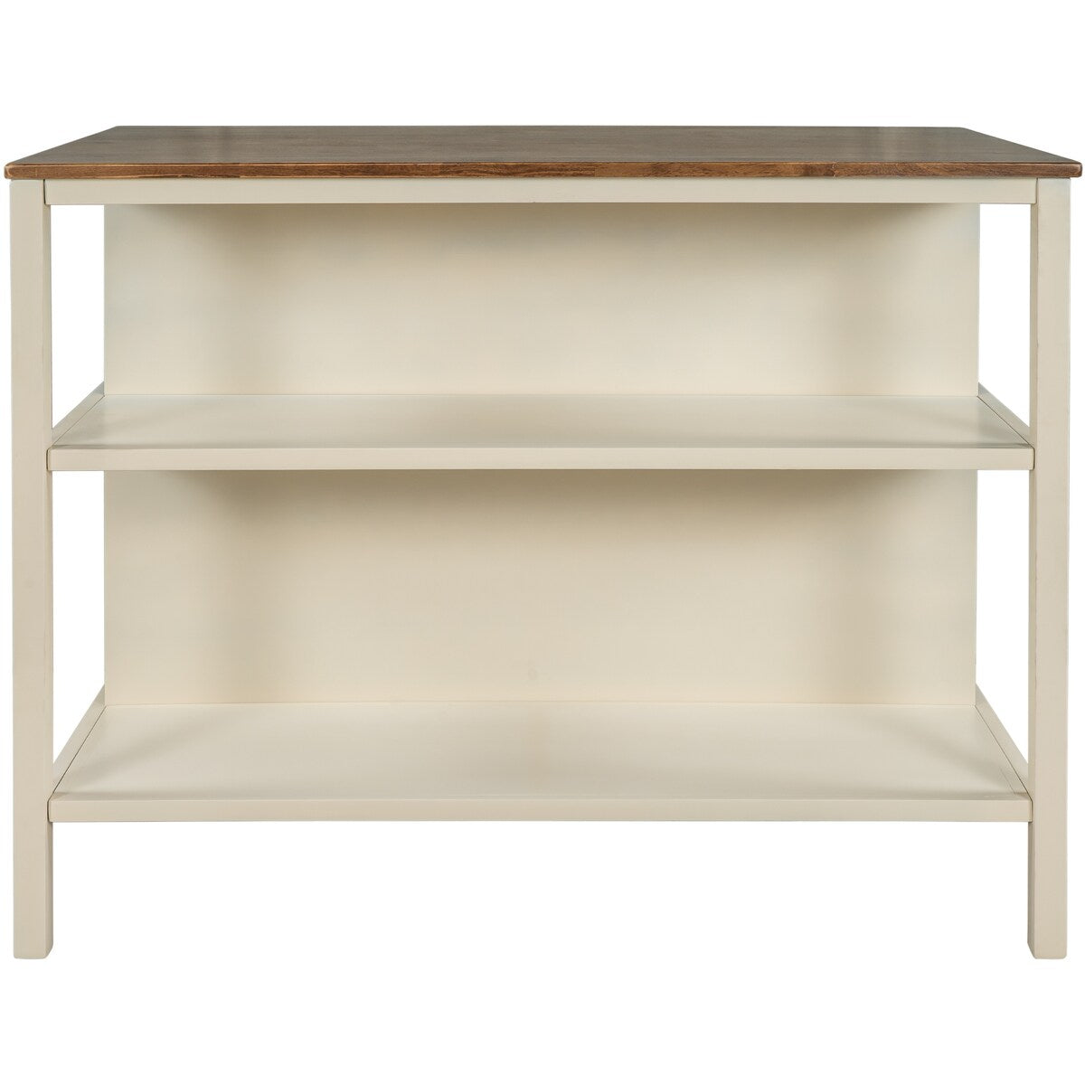 Solid Wood Rustic 45" Stationary Kitchen Island Featuring Open Prep Top, Full-Length Shelves and Dining Table Functionality