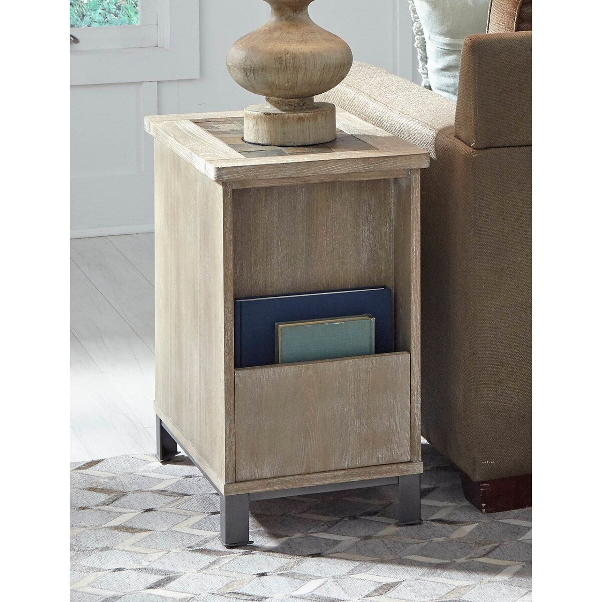 Wood Slate-top Chairside Cabinet