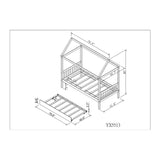 Solid Wood Twin House Bed Frame with Twin Size Trundle For White Color, No Box Spring Needed