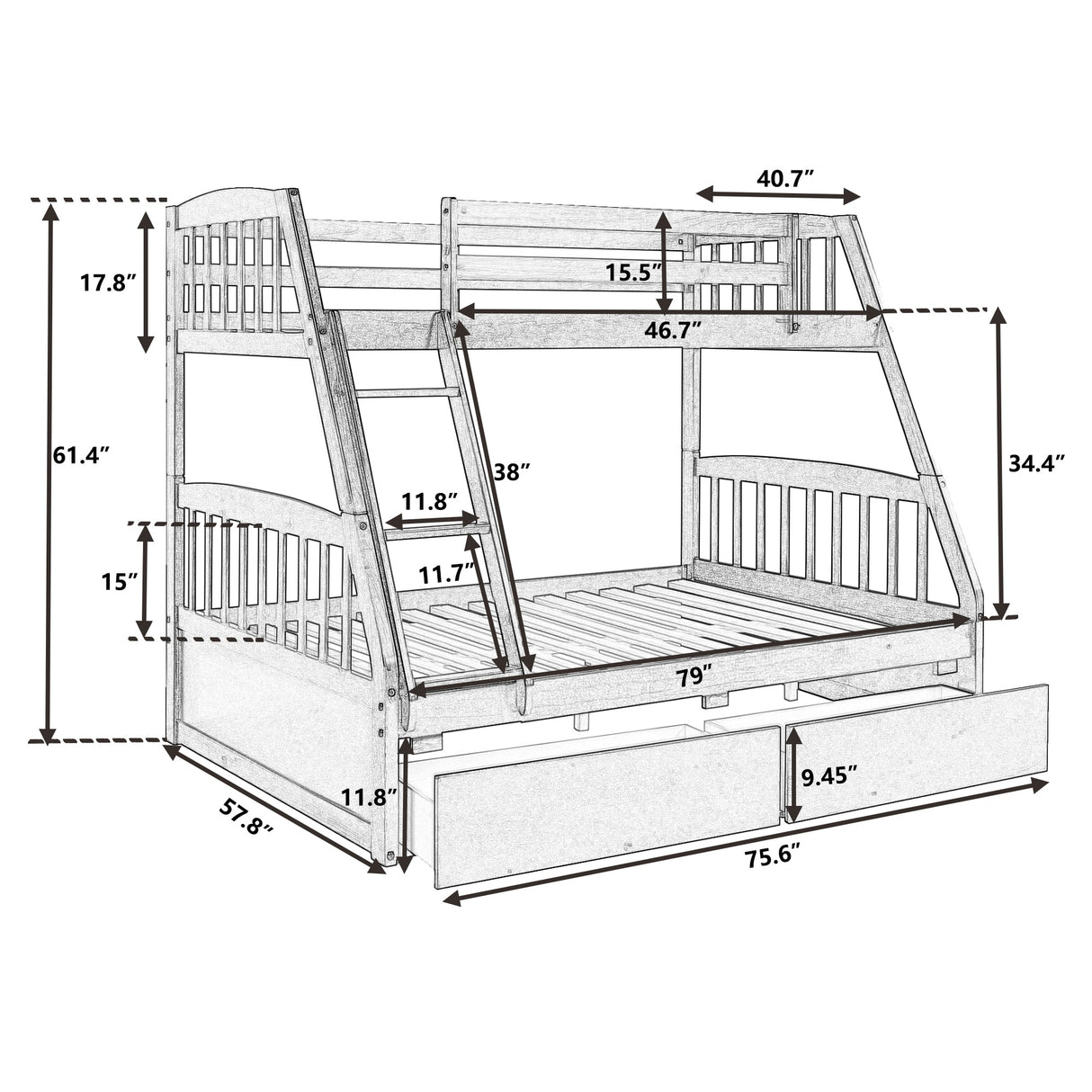 Solid Wood Twin Over Full Bunk Bed