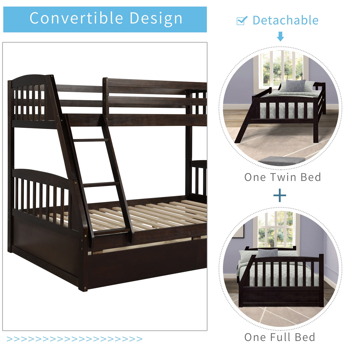 Solid Wood Twin Over Full Bunk Bed