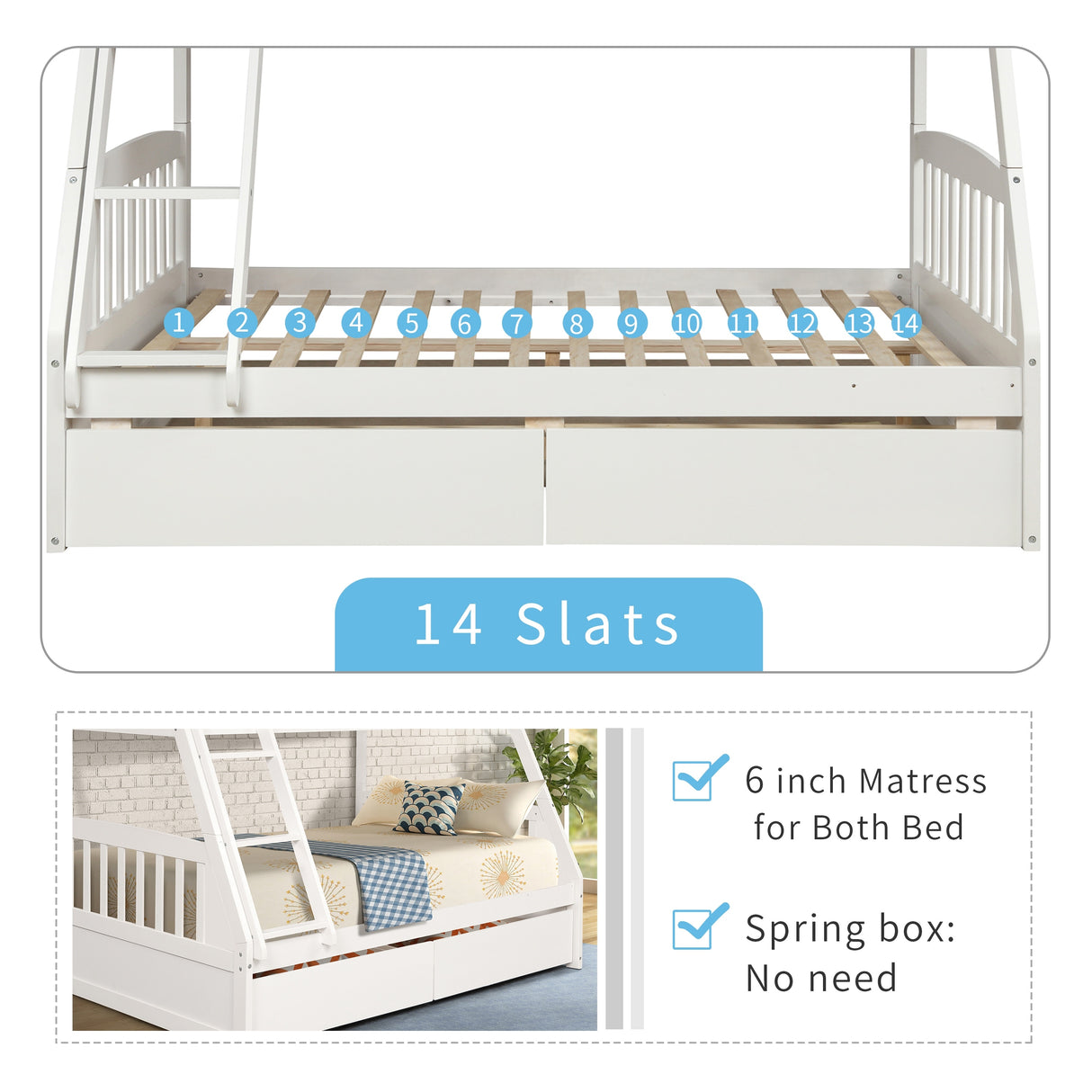Solid Wood Twin Over Full Bunk Bed
