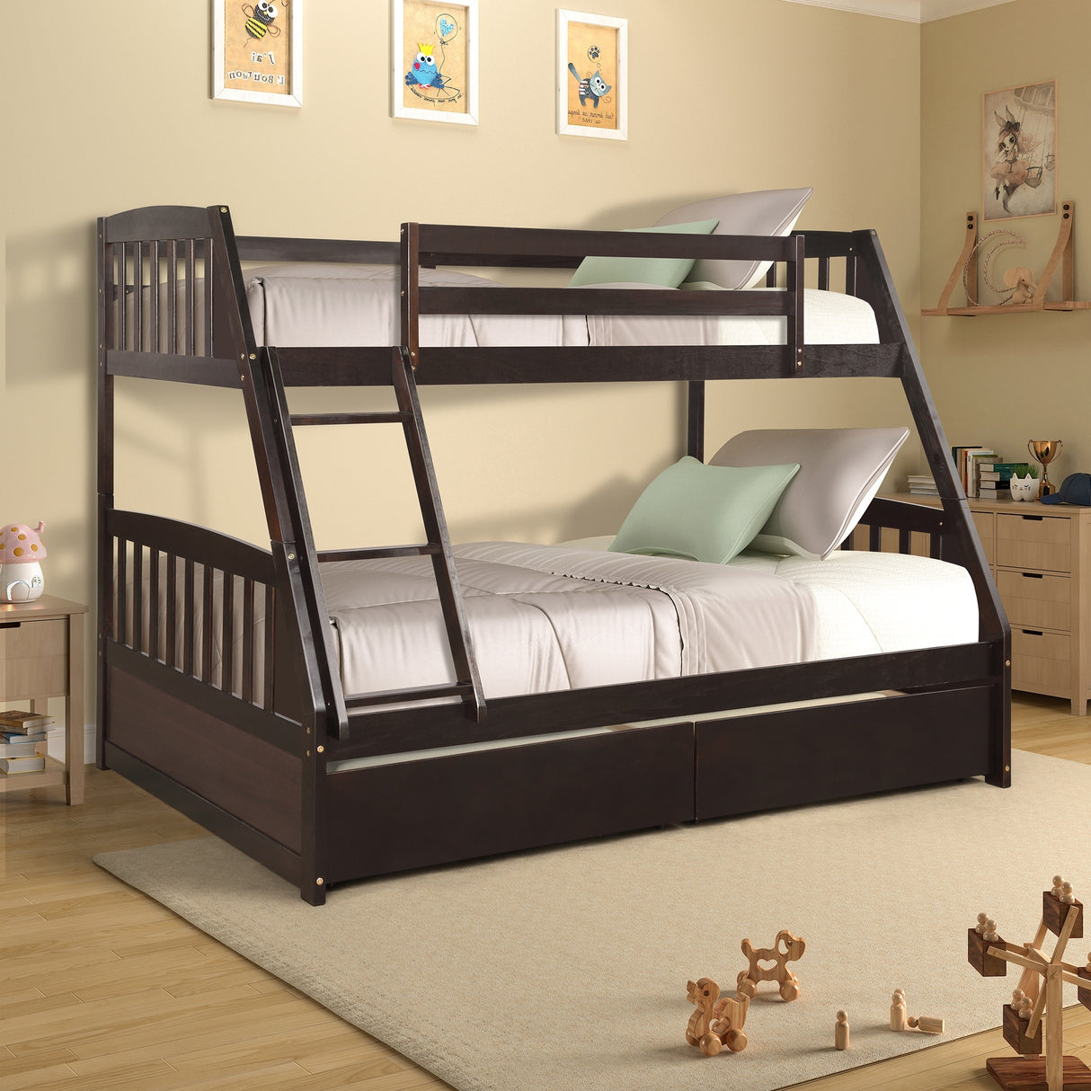 Solid Wood Twin Over Full Bunk Bed
