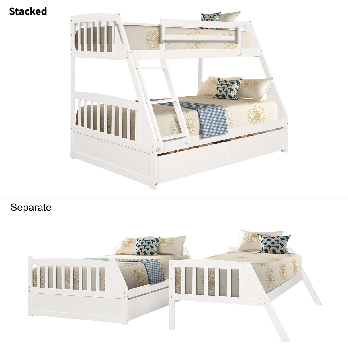 Solid Wood Twin Over Full Bunk Bed