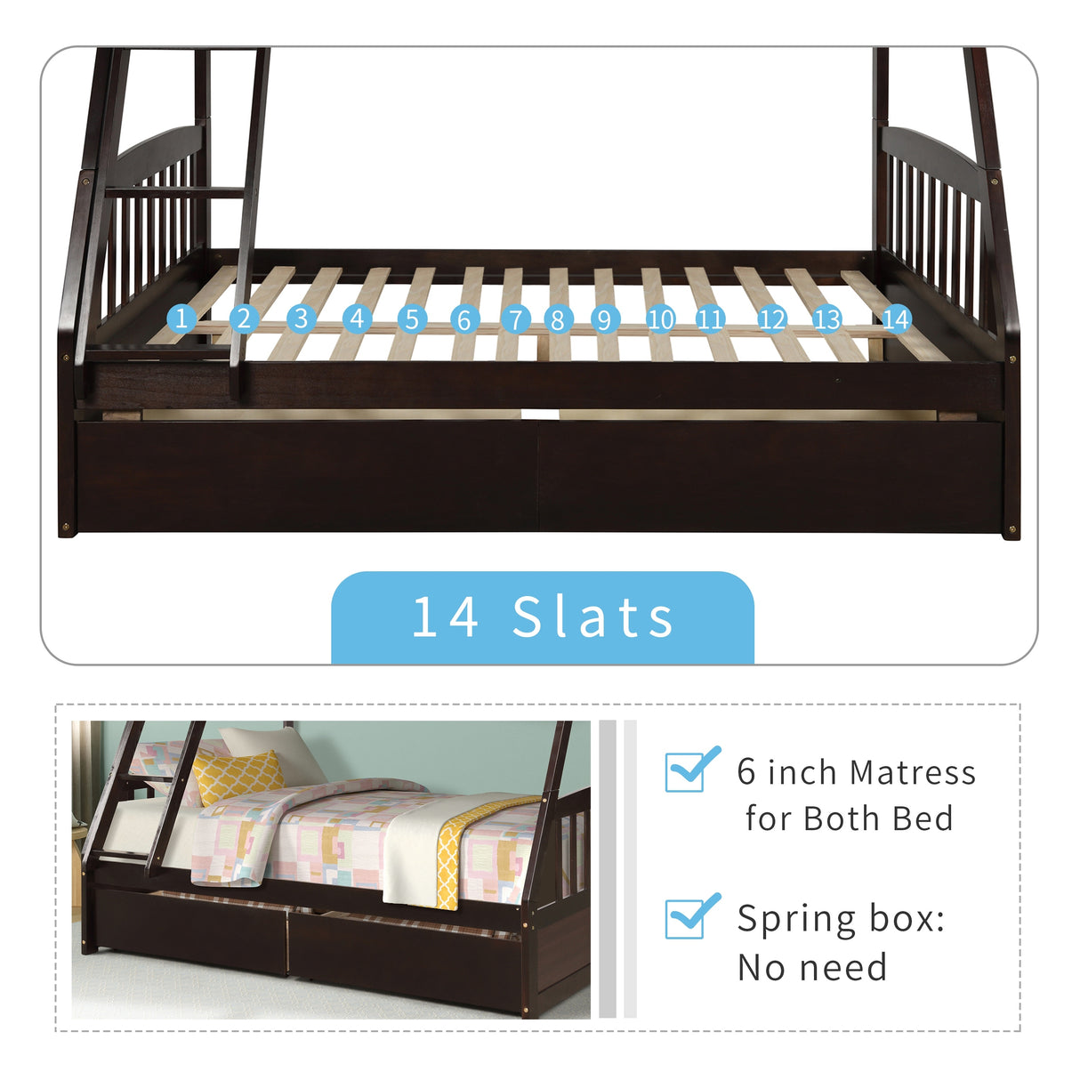 Solid Wood Twin Over Full Bunk Bed