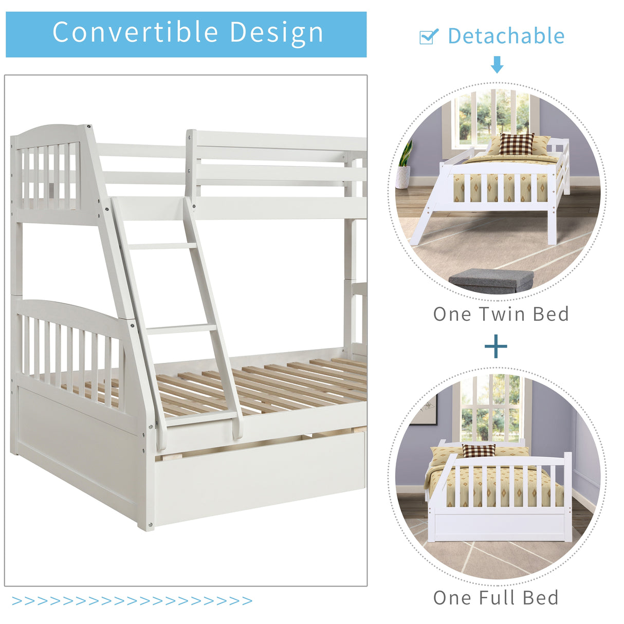 Solid Wood Twin Over Full Bunk Bed