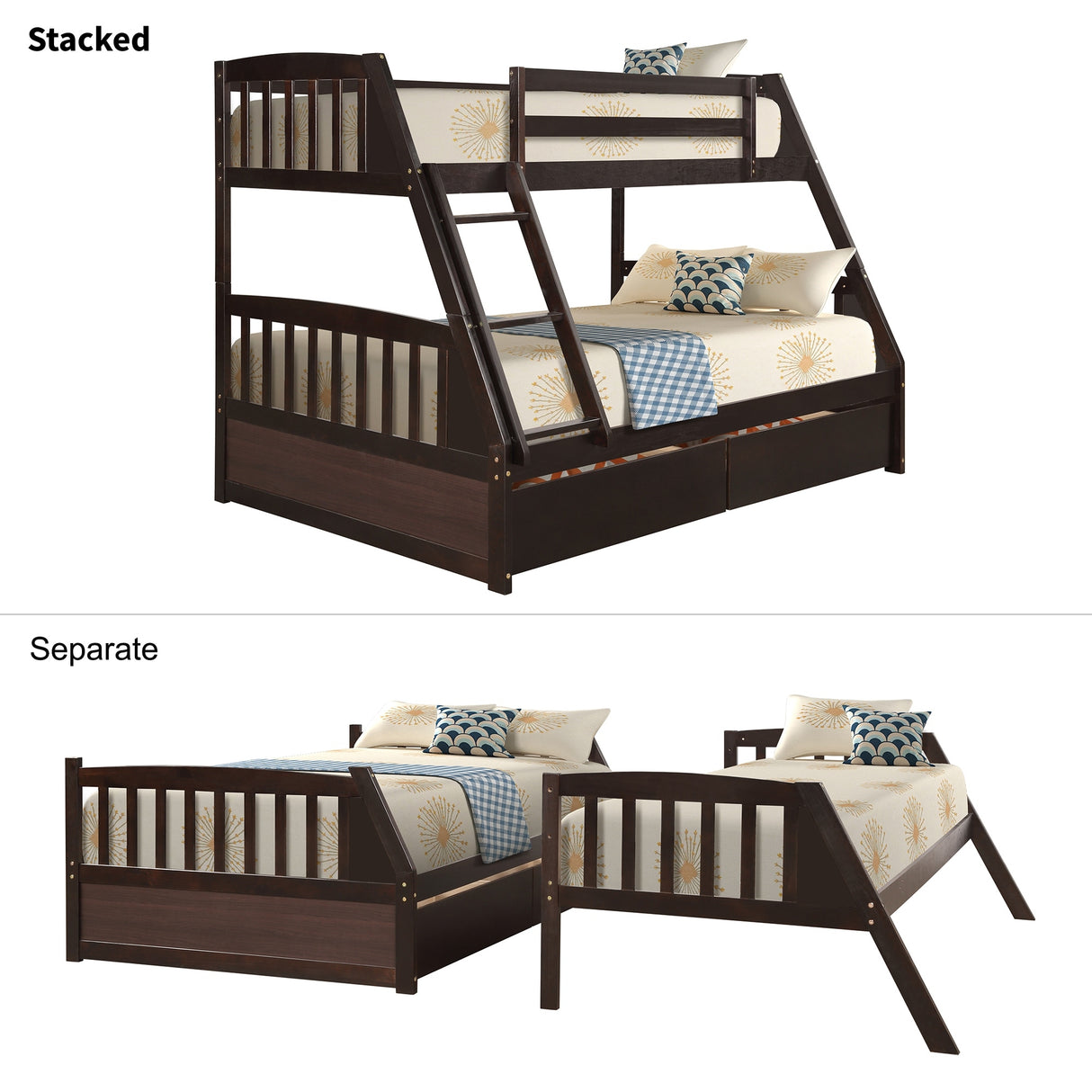 Solid Wood Twin Over Full Bunk Bed
