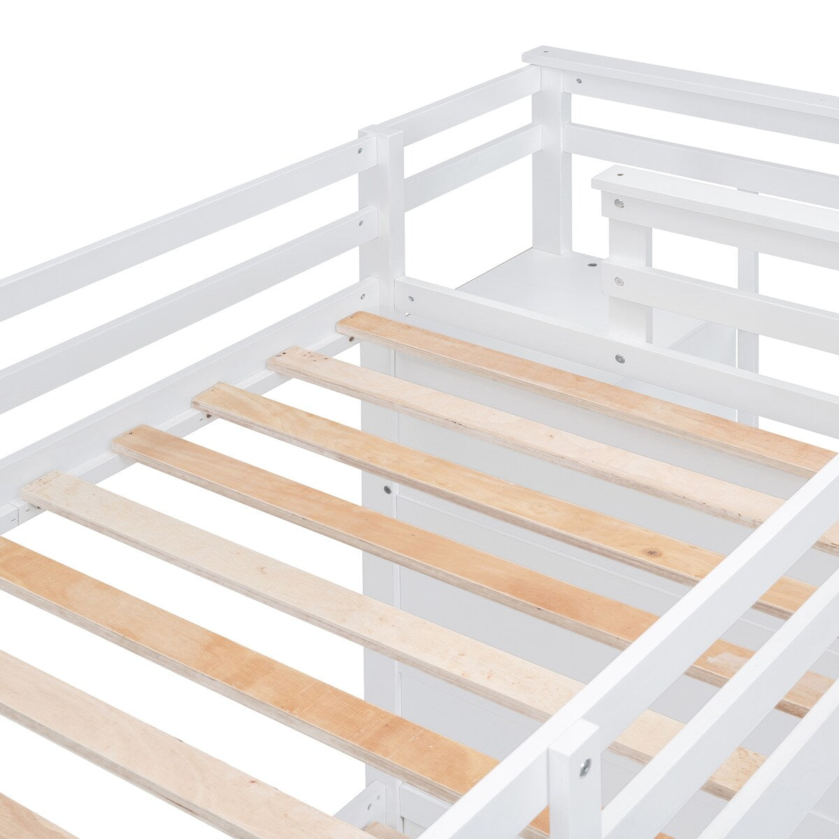 Solid Wood Twin Over Twin Bunk Bed, Trundle Bunk Beds with 4 Storage Drawers, Staircase and Safety Guard Rail