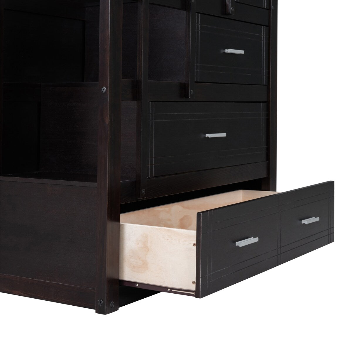 Solid Wood Twin Over Twin Bunk Bed, Trundle Bunk Beds with 4 Storage Drawers, Staircase and Safety Guard Rail