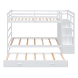 Solid Wood Twin Over Twin Bunk Bed, Trundle Bunk Beds with 4 Storage Drawers, Staircase and Safety Guard Rail