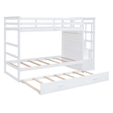 Solid Wood Twin Over Twin Bunk Bed, Trundle Bunk Beds with 4 Storage Drawers, Staircase and Safety Guard Rail