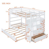 Solid Wood Twin Over Twin Bunk Bed, Trundle Bunk Beds with 4 Storage Drawers, Staircase and Safety Guard Rail