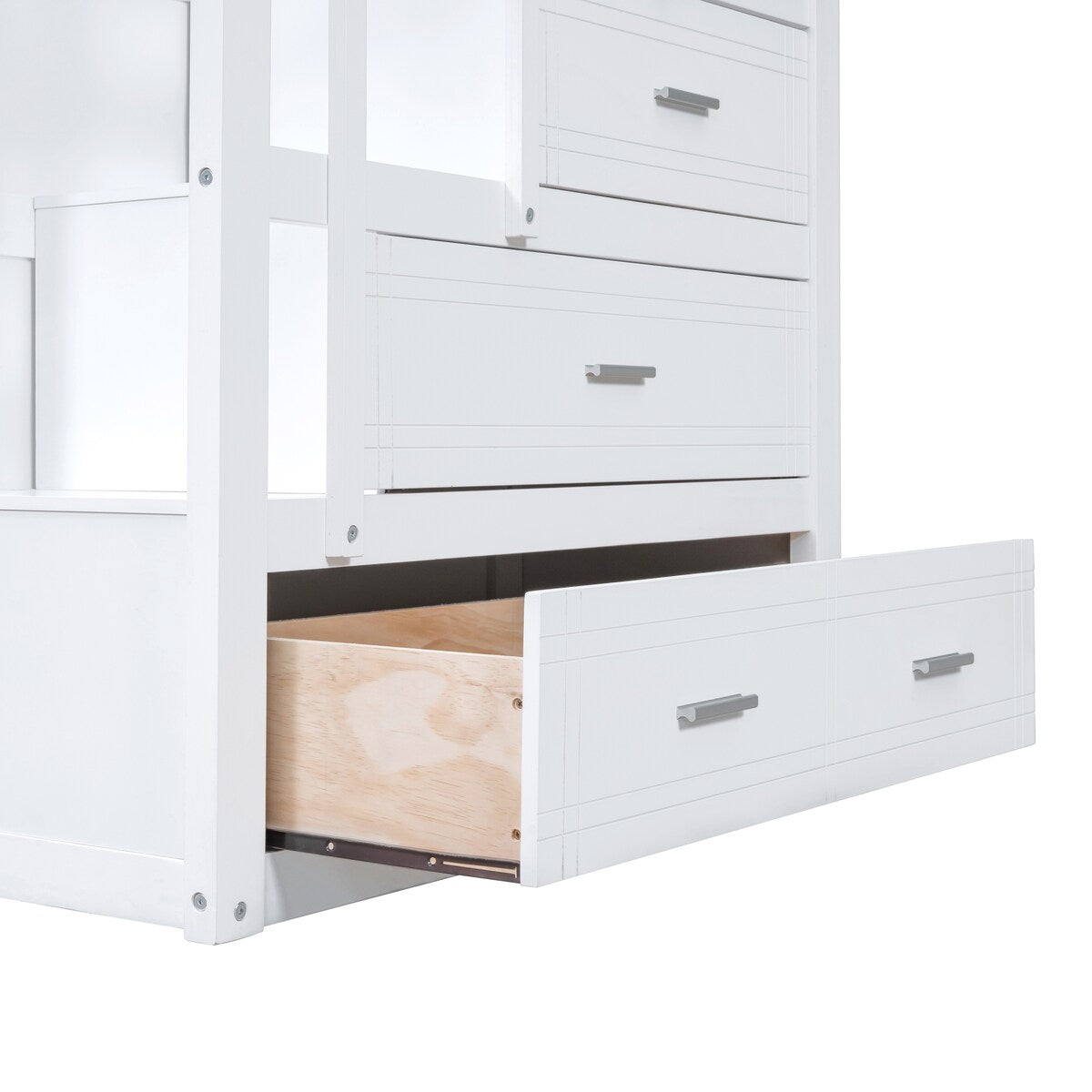 Solid Wood Twin Over Twin Bunk Bed, Trundle Bunk Beds with 4 Storage Drawers, Staircase and Safety Guard Rail