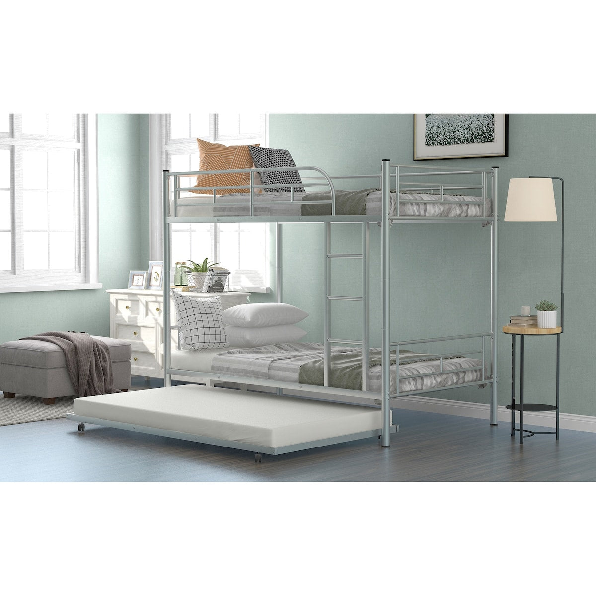 Solid Wood Twin over Full 53" Bunk Bed with 39" Twin Bed, 3 Drawers, Ladder, and Storage Space