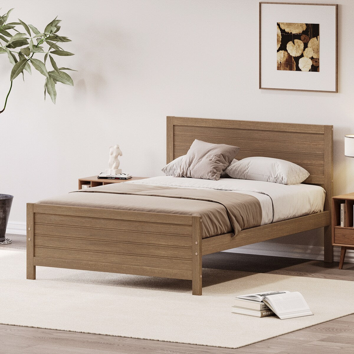 Solid & Stable Wood Full Size Platform Bed Frame