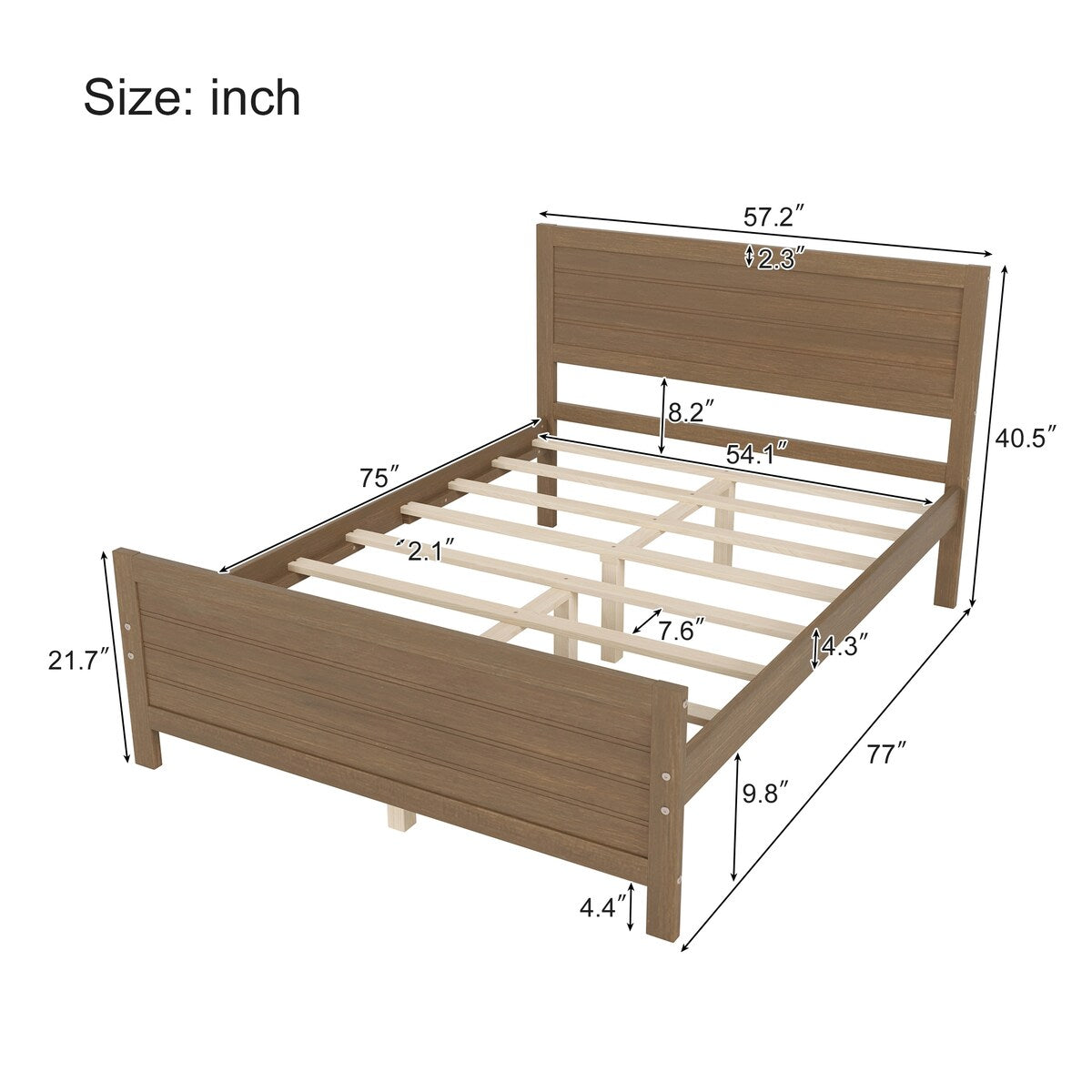 Solid & Stable Wood Full Size Platform Bed Frame