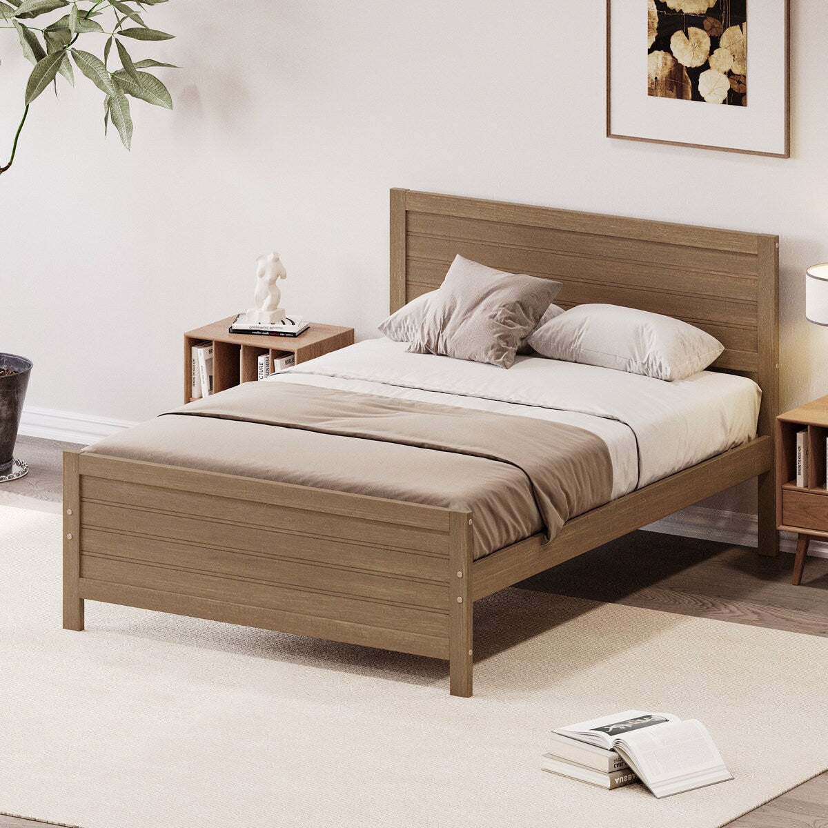 Solid & Stable Wood Full Size Platform Bed Frame