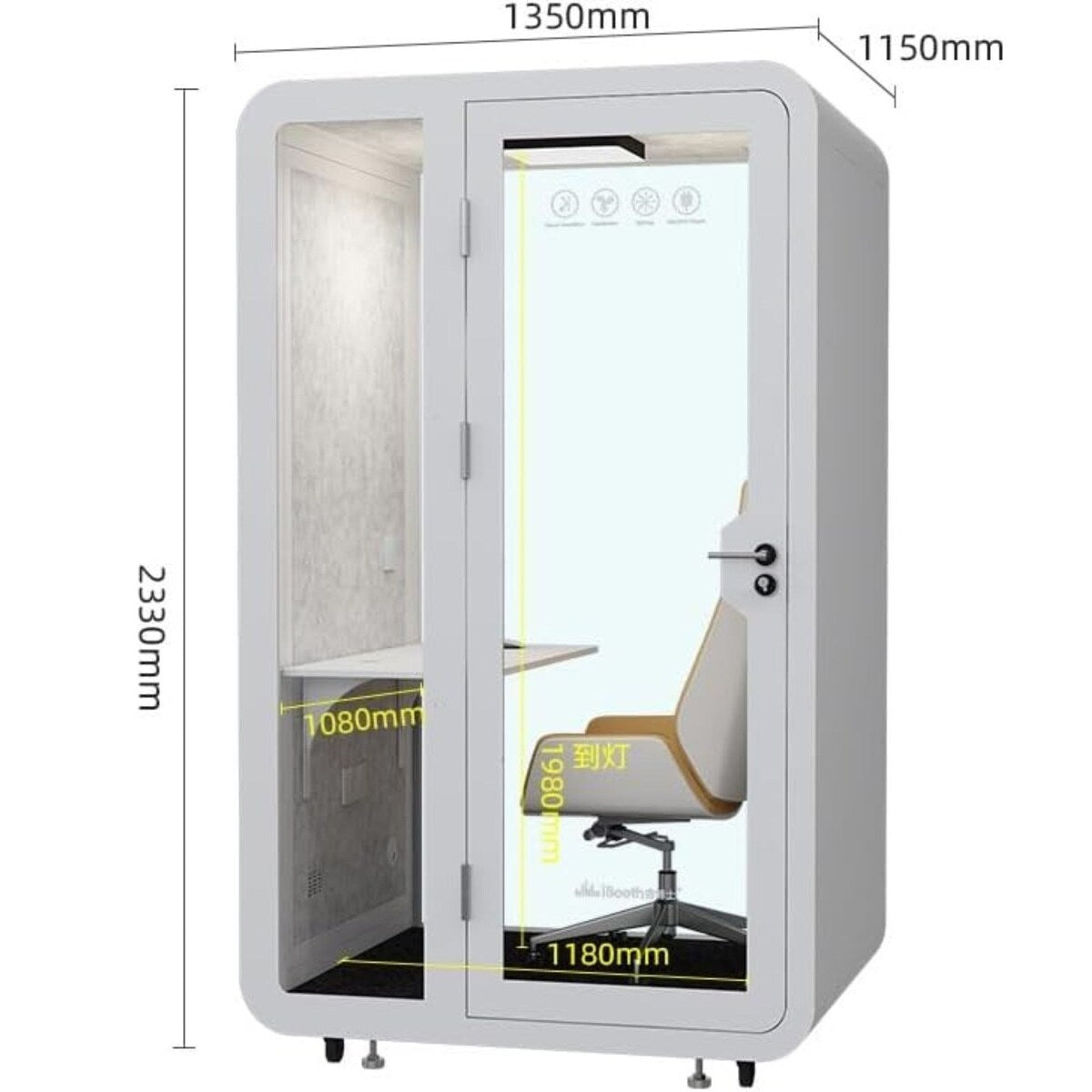 Solo Office Sound Booth Pod Audio Privacy, Mobile Roller with Desk, LED Light, Fans and AC USB Ports