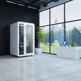 Solo Office Sound Booth Pod Audio Privacy, Mobile Roller with Desk, LED Light, Fans and AC USB Ports