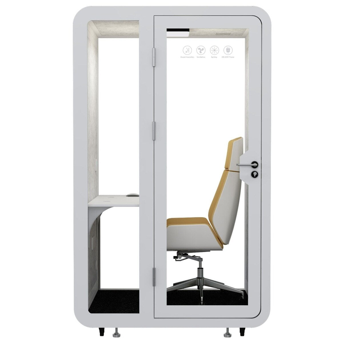 Solo Office Sound Booth Pod Audio Privacy, Mobile Roller with Desk, LED Light, Fans and AC USB Ports