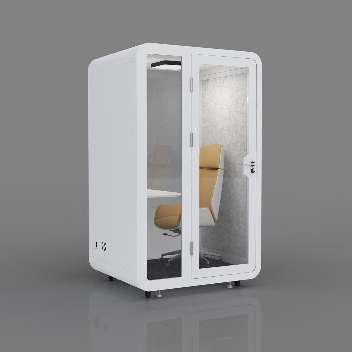 Solo Office Sound Booth Pod Audio Privacy, Mobile Roller with Desk, LED Light, Fans and AC USB Ports