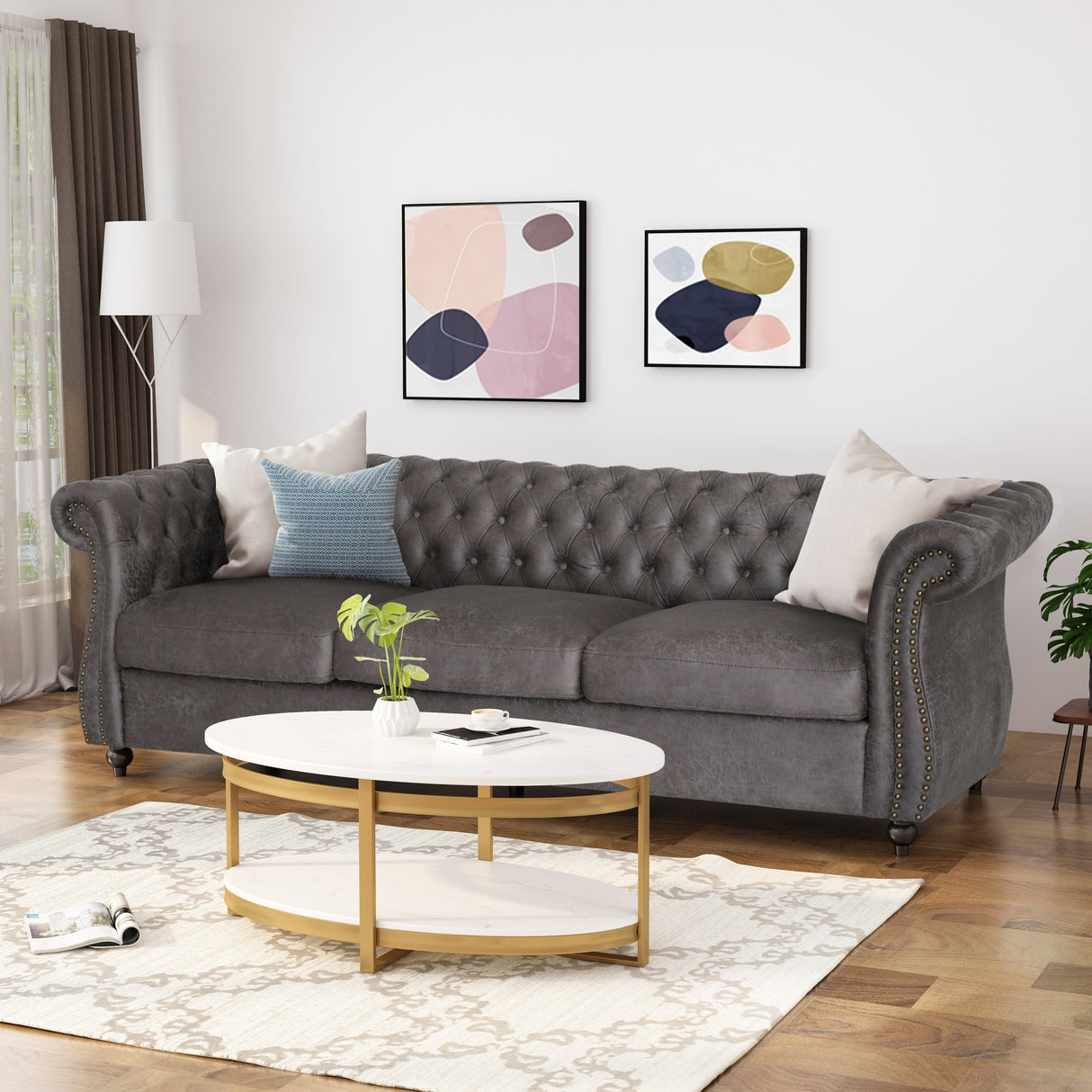 Somerville Microfiber Chesterfield Sofa by Christopher Knight Home